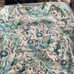 Charter club Pima cotton tea white floral t shirt